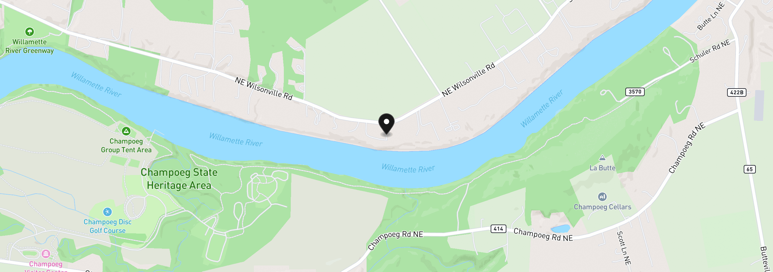 Map showing the location of 35960 NE Wilsonville Rd, Newberg, OR 97132