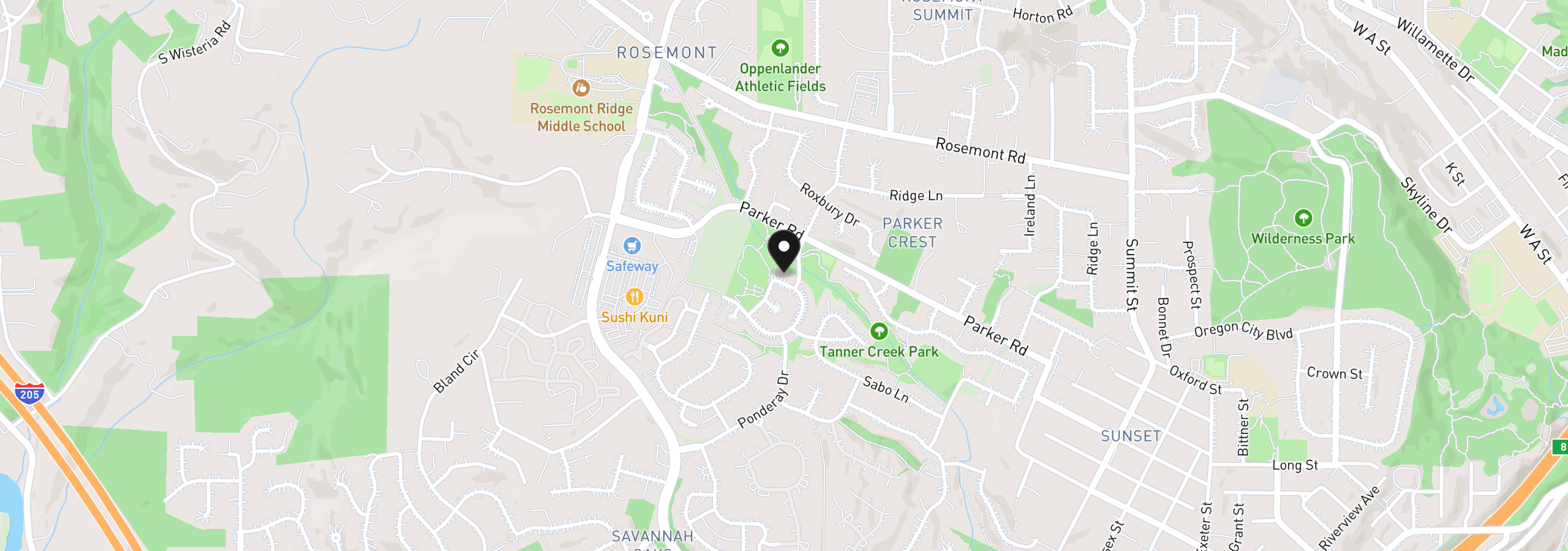 Map showing the location of 3767 Wild Rose Loop, West Linn, OR 97068