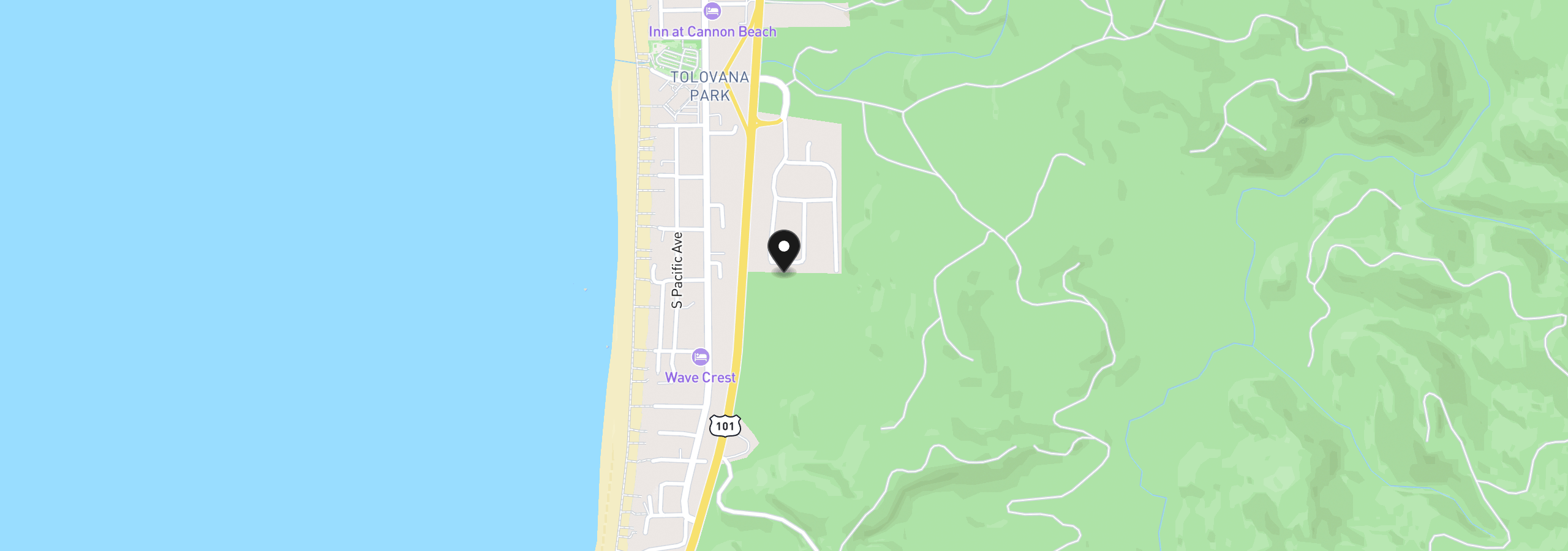 Map showing the location of 347 Deer Pl, Cannon Beach, OR 97110