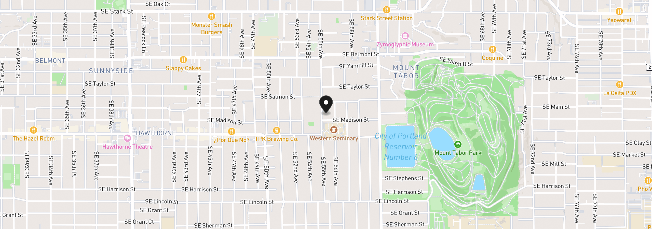 Map showing the location of 1314 SE 55th Ave, Portland, OR 97215