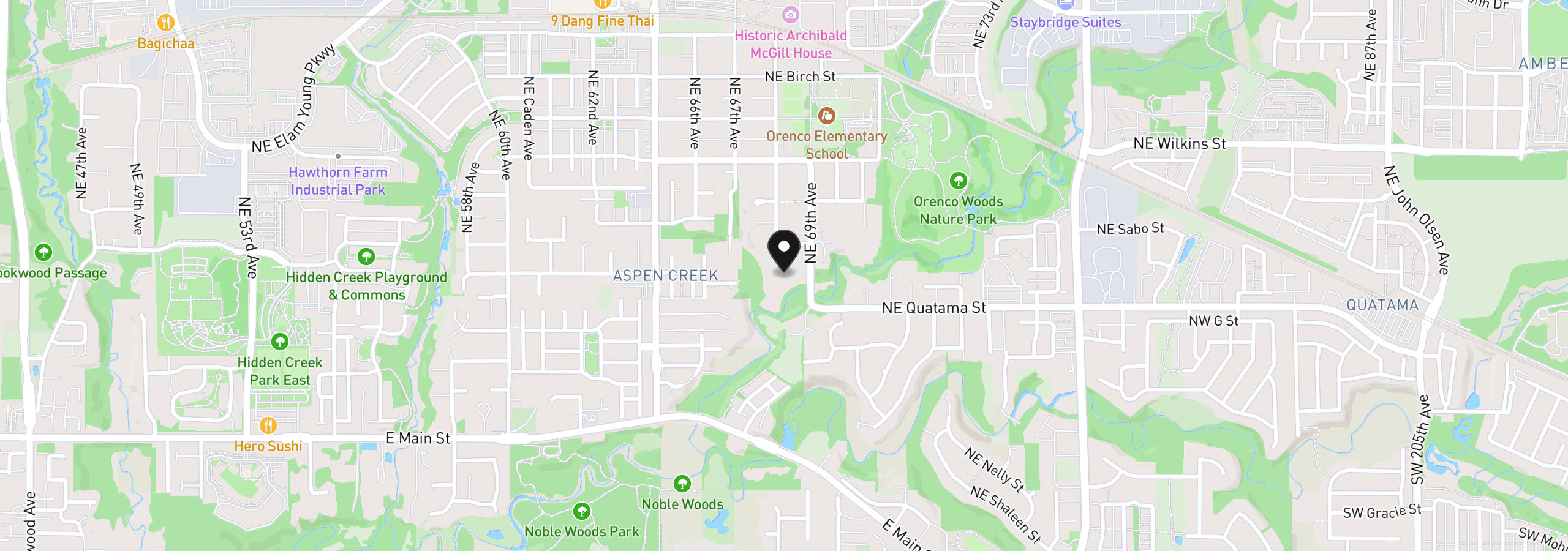 Map showing the location of 6864 NE Fir St, Hillsboro, OR 97124