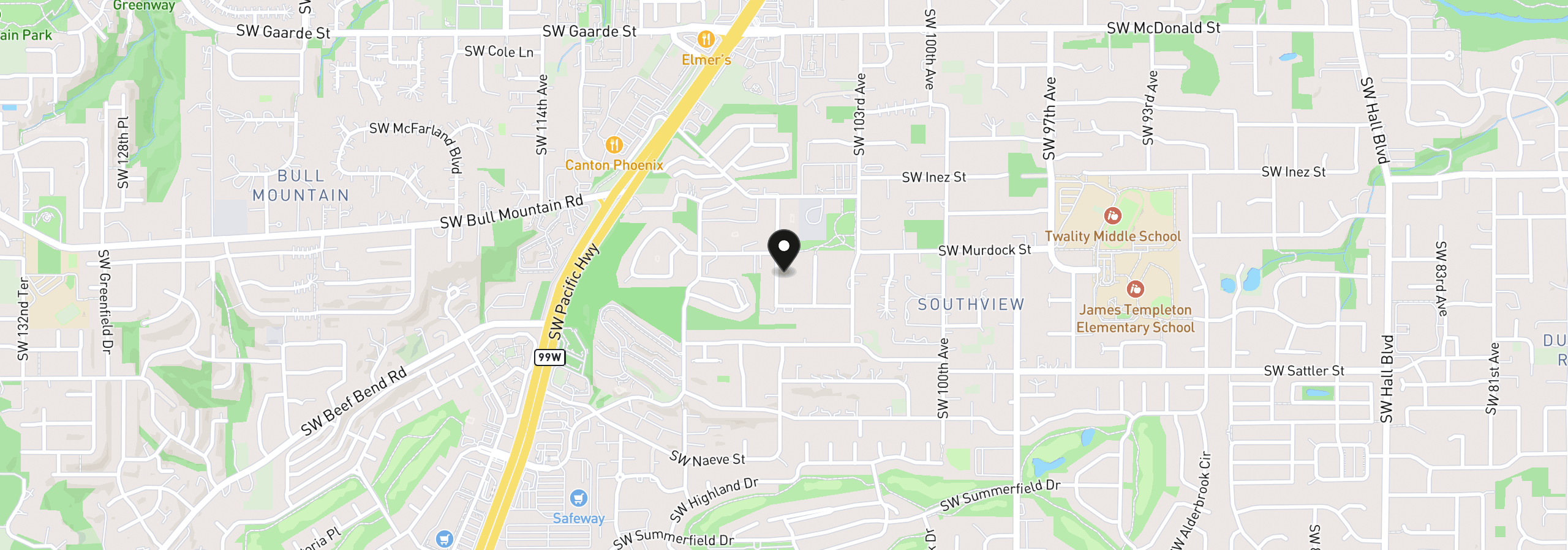 Map showing the location of 14840 SW 106th Ave, Tigard, OR 97224