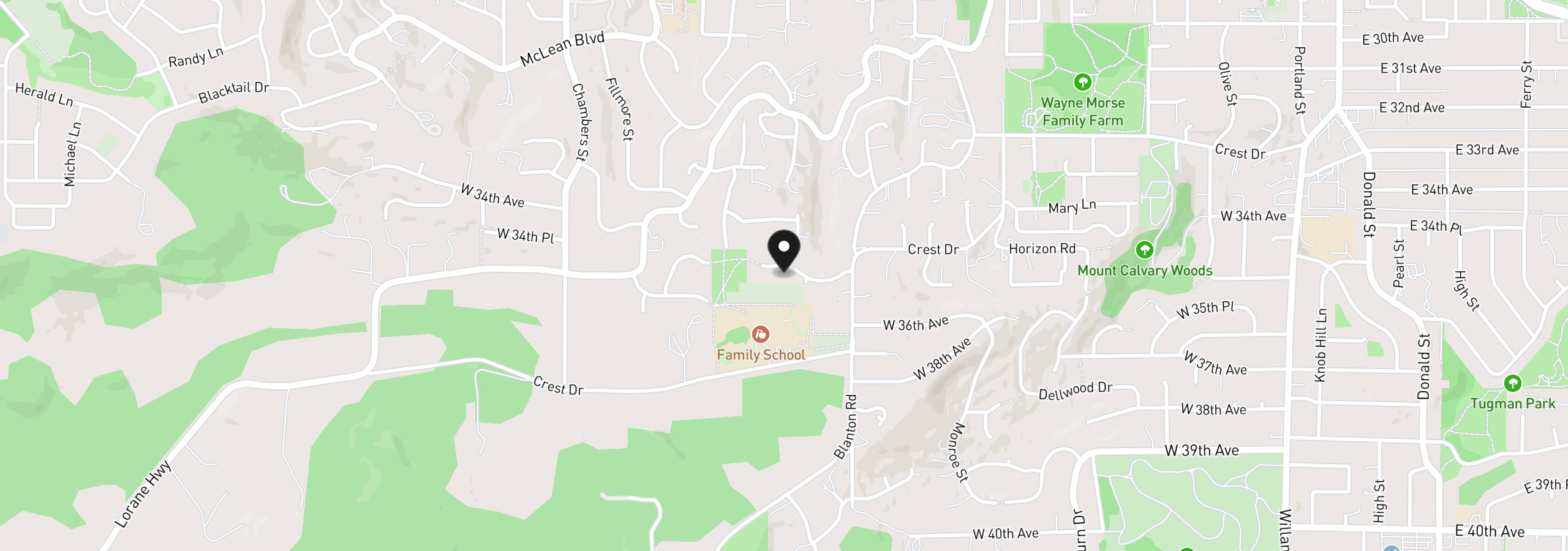 Map showing the location of 1244 Courtney Pl, Eugene, OR 97405
