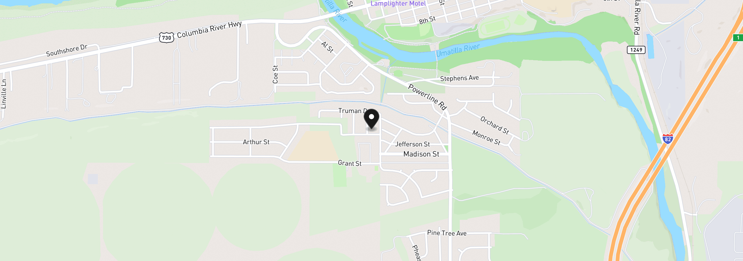 Map showing the location of 55 Roosevelt Ave, Umatilla, OR 97882