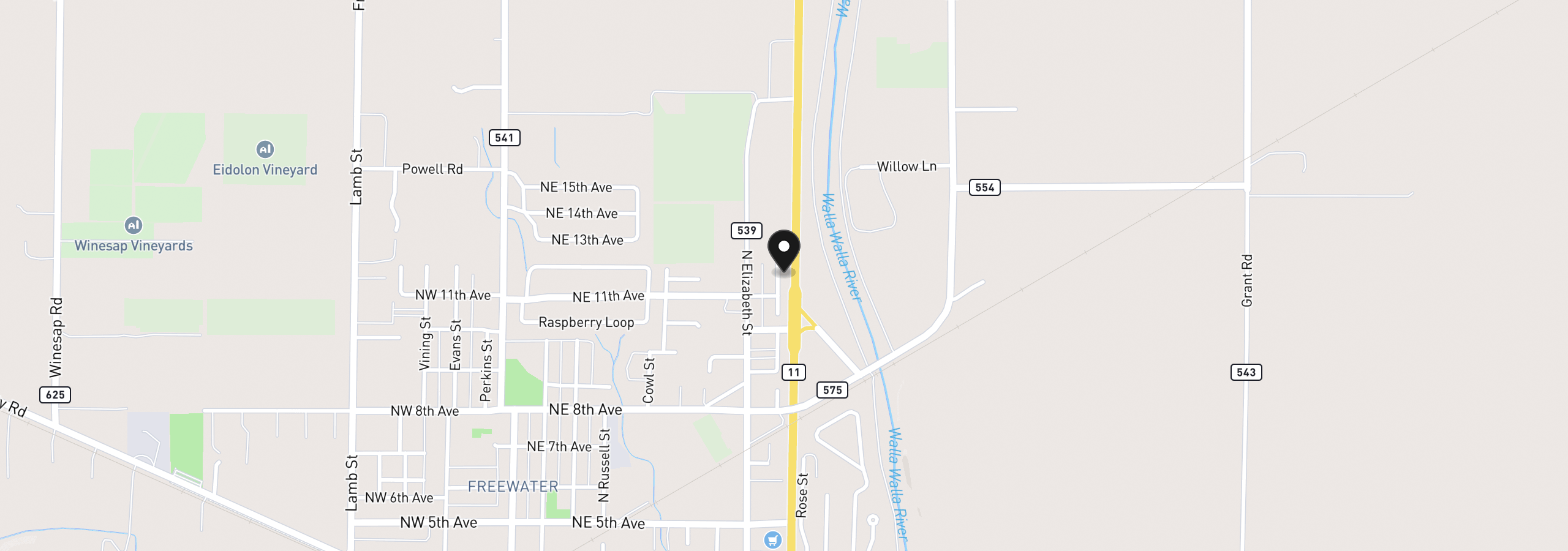 Map showing the location of 1112 Parallel St, Milton-Freewater, OR 97862