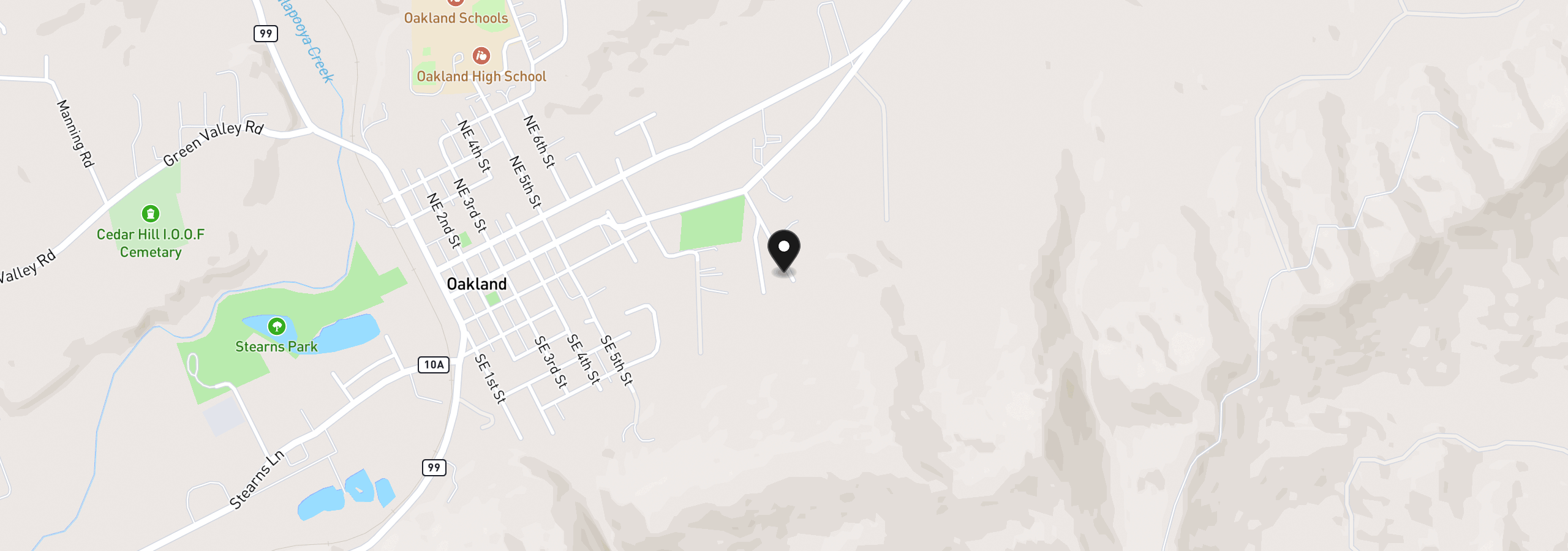 Map showing the location of 421 Wells Rd, Oakland, OR 97462