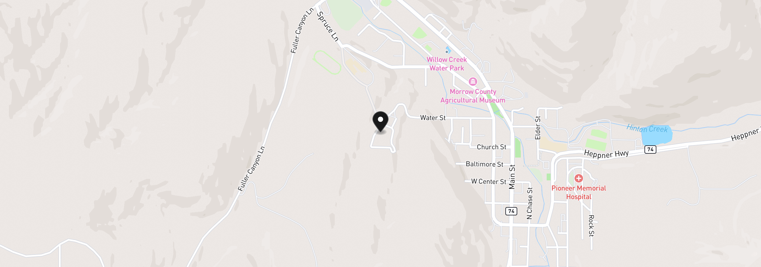 Map showing the location of 25 Canyon Dr, Heppner, OR 97836