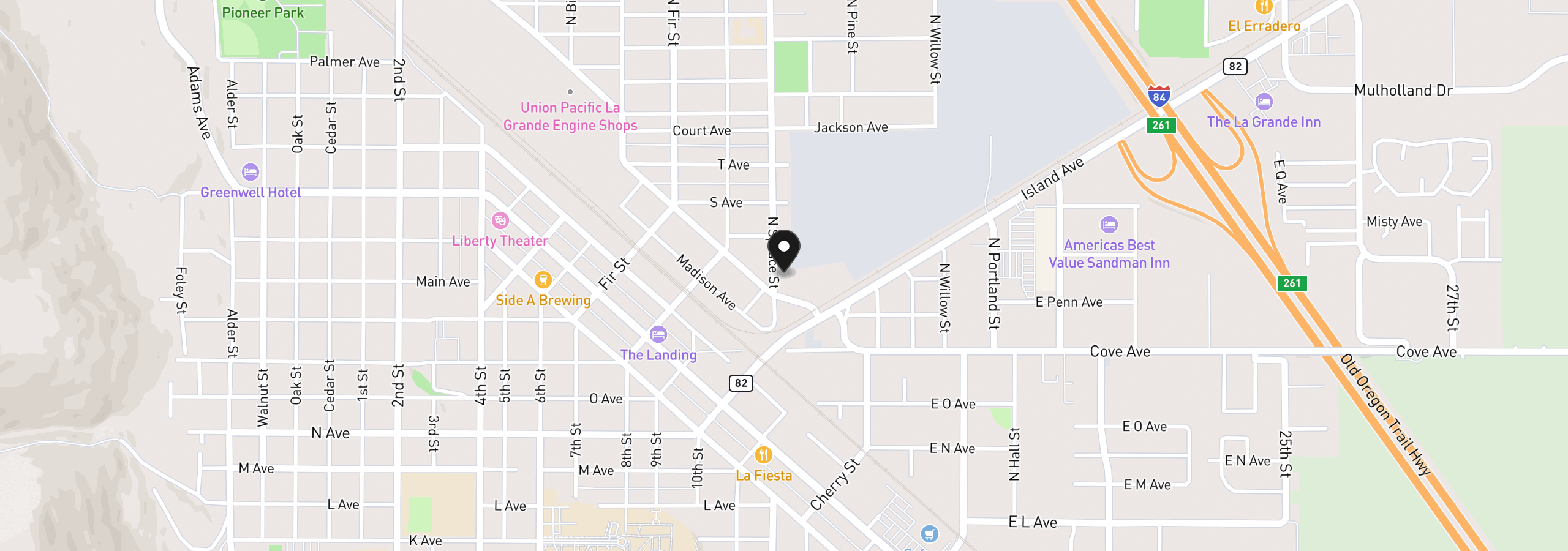 Map showing the location of 1701 Spruce St, La Grande, OR 97850