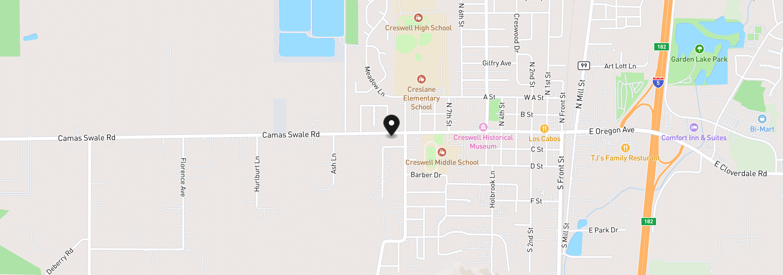 Map showing the location of 1055 W Oregon Ave, Creswell, OR 97426