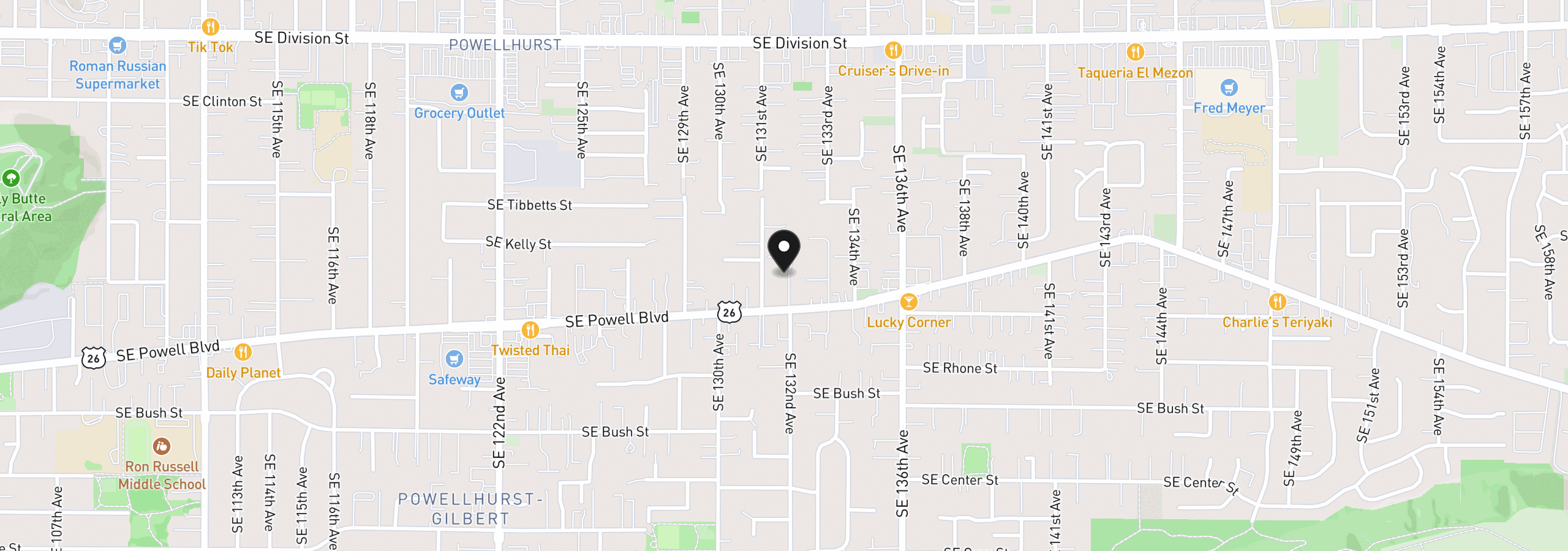 Map showing the location of 13141 SE Powell Blvd 18, Portland, OR 97236