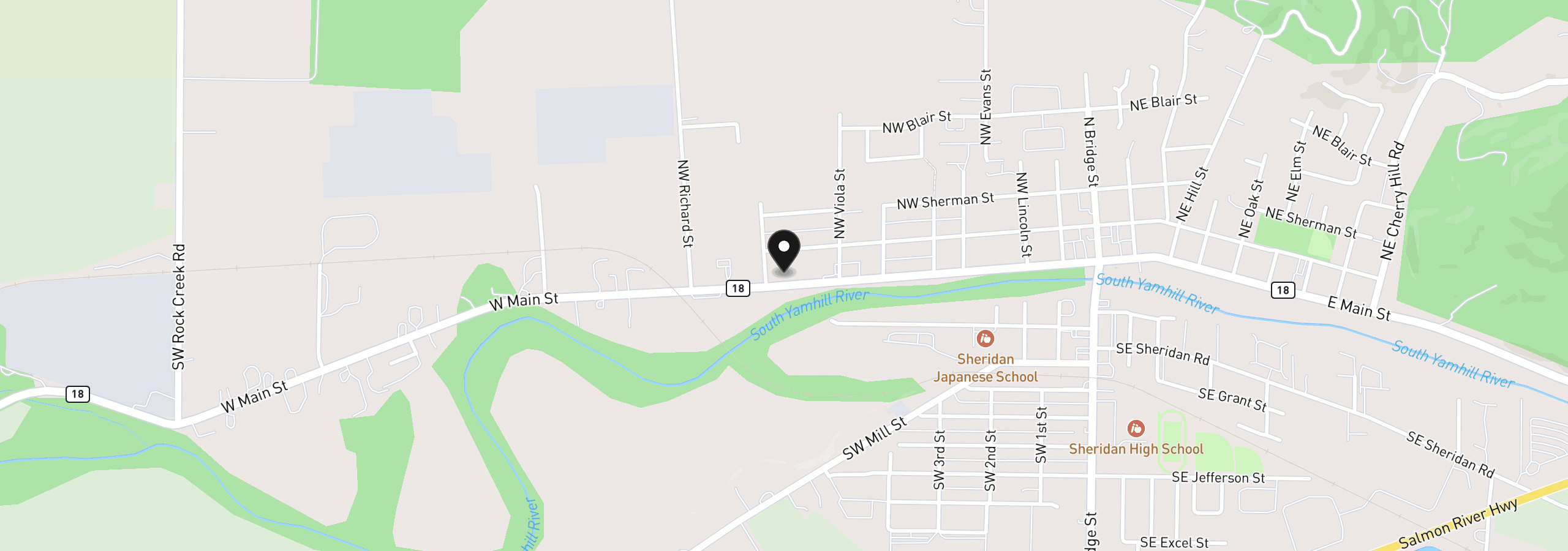 Map showing the location of 783 W Main St, Sheridan, OR 97378