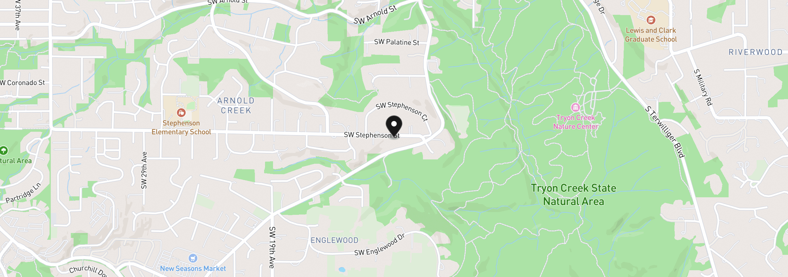 Map showing the location of 840 SW Stephenson St, Portland, OR 97219