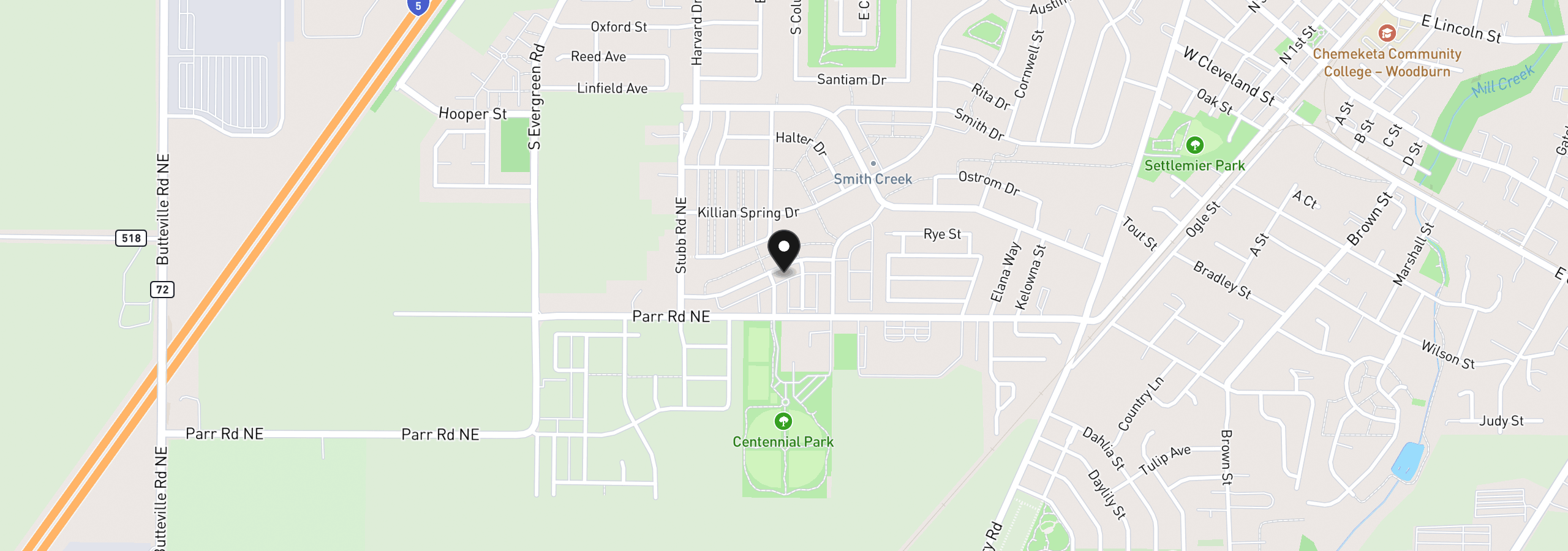 Map showing the location of 885 Kirksey St, Woodburn, OR 97071