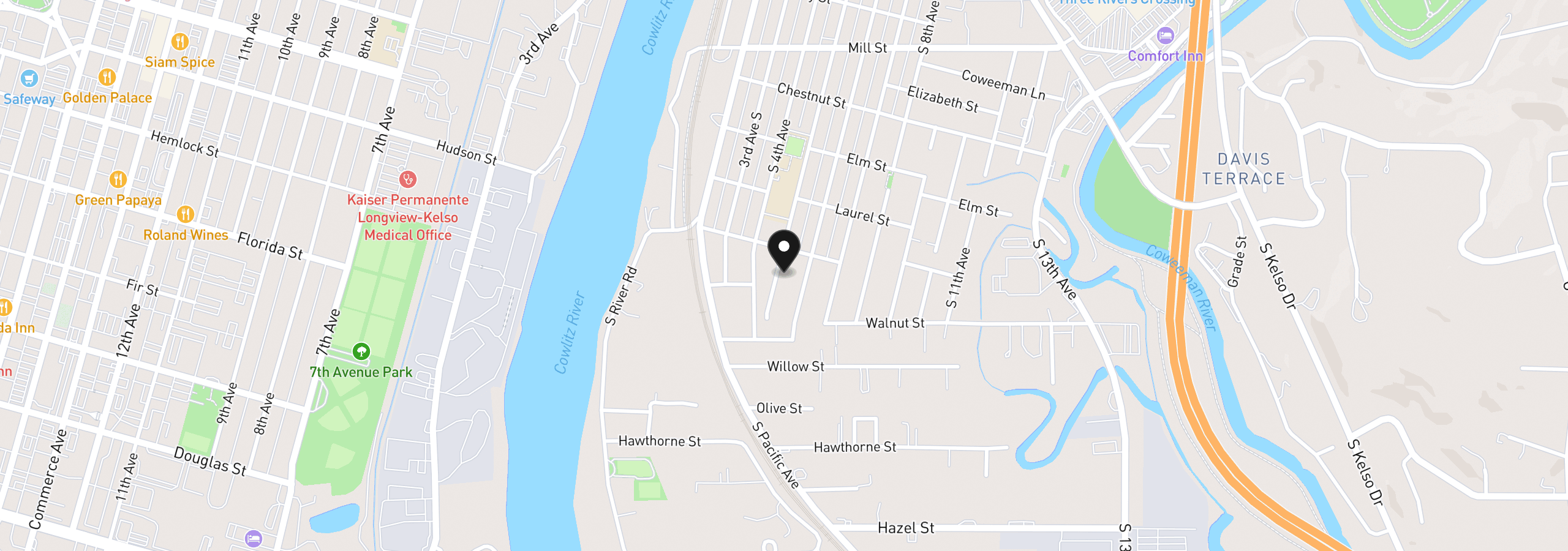 Map showing the location of 1408 S 5th Ave, Kelso, Wa 98626