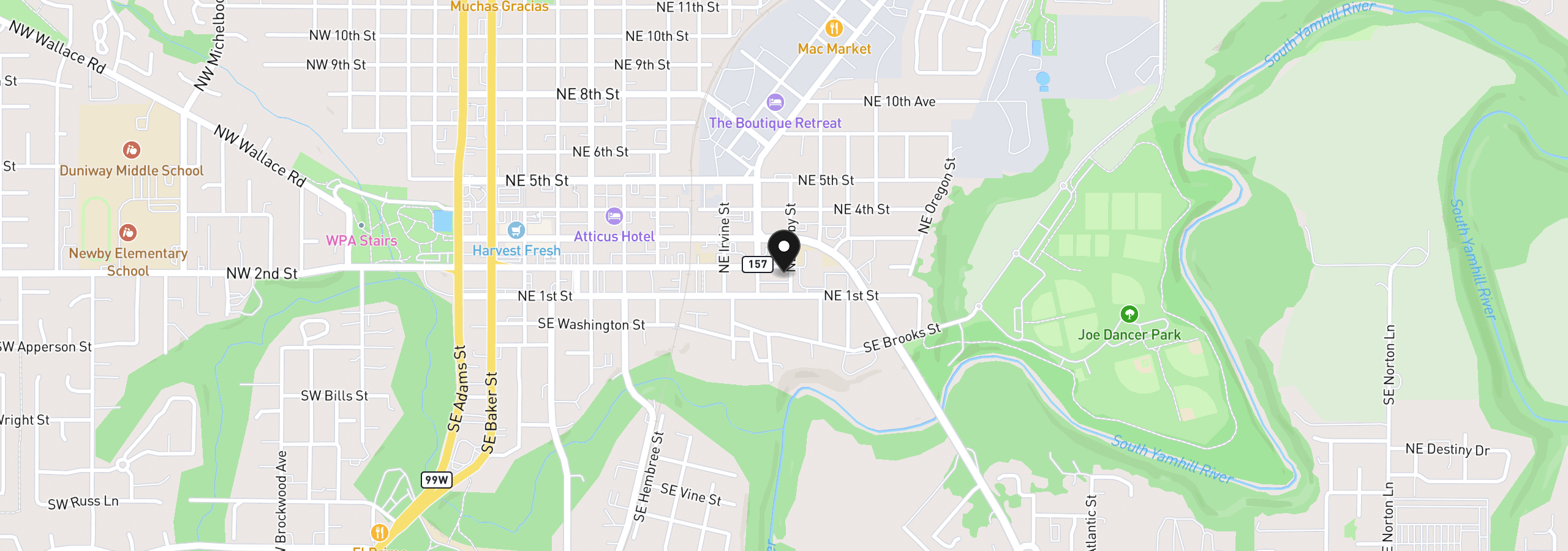 Map showing the location of 1046 NE 2nd St, McMinnville, OR 97128