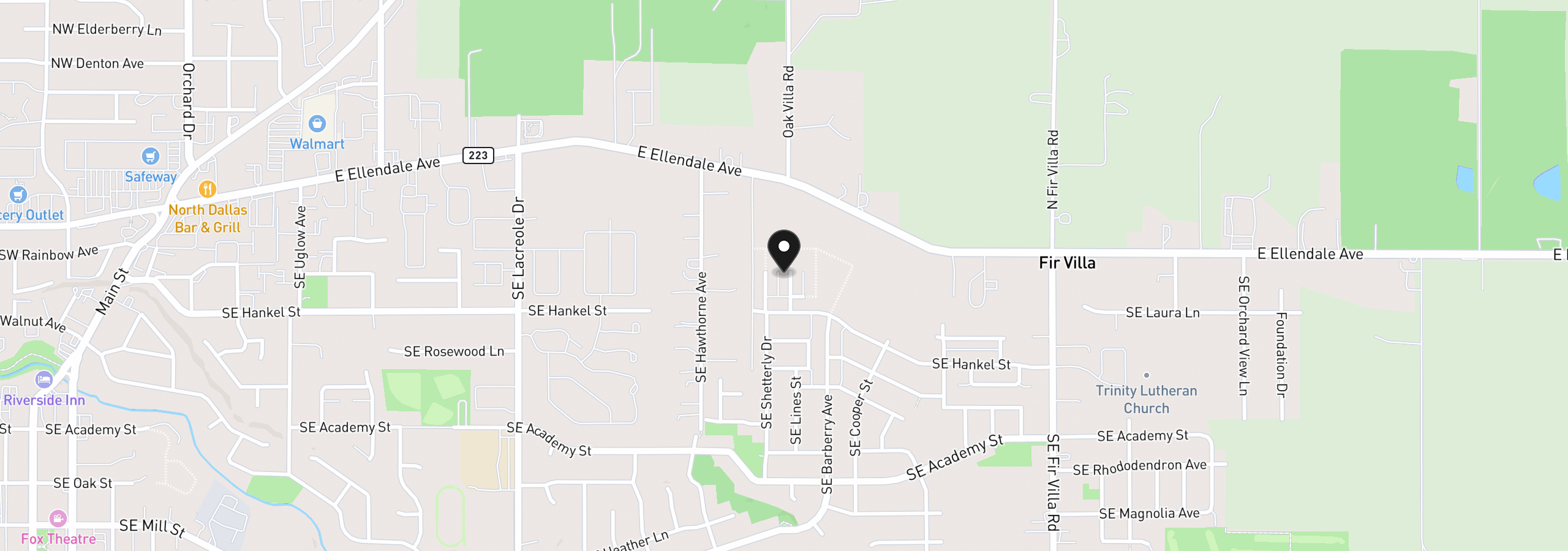 Map showing the location of 345 SE Kitzmiller Dr, Dallas, OR 97338
