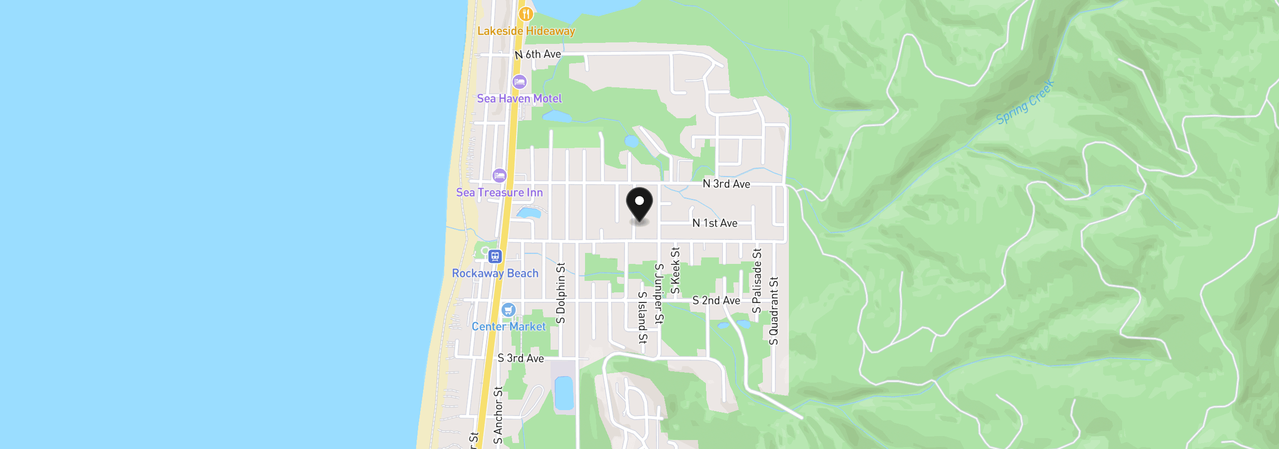 Map showing the location of 126 N Harbor St, Rockaway Beach, OR 97136