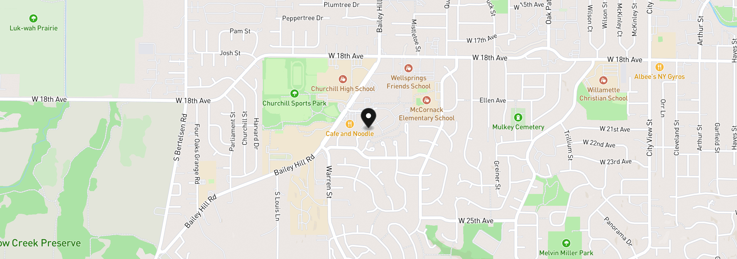 Map showing the location of 3565 Westleigh St, Eugene, OR 97405