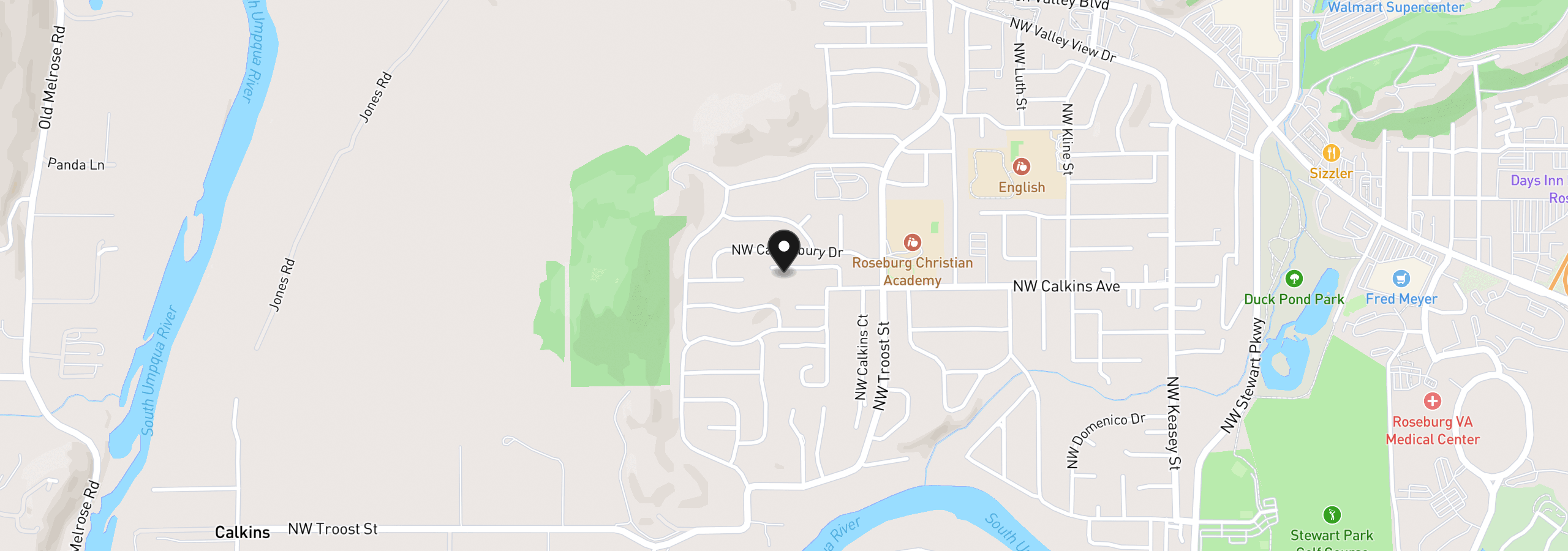 Map showing the location of 2240 NW Merle Ave, Roseburg, OR 97471