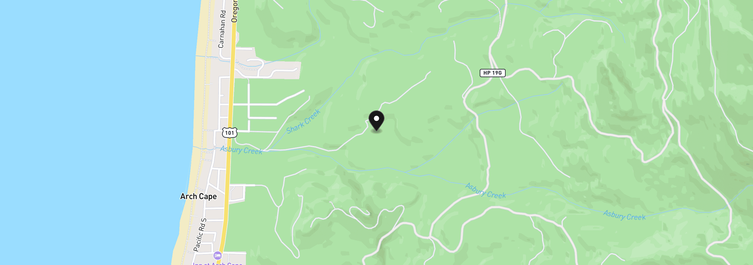 Map showing the location of 0 Shark Creek Ln, Arch Cape, OR 97102