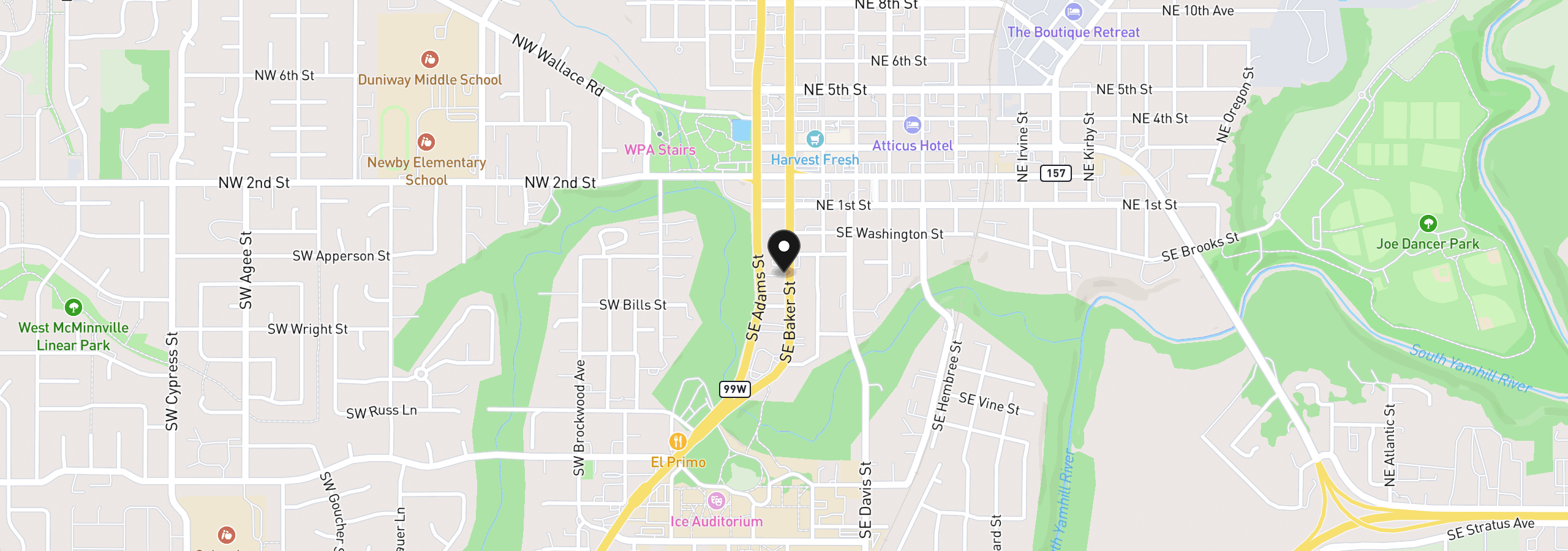 Map showing the location of 335 SE Baker St, McMinnville, OR 97128