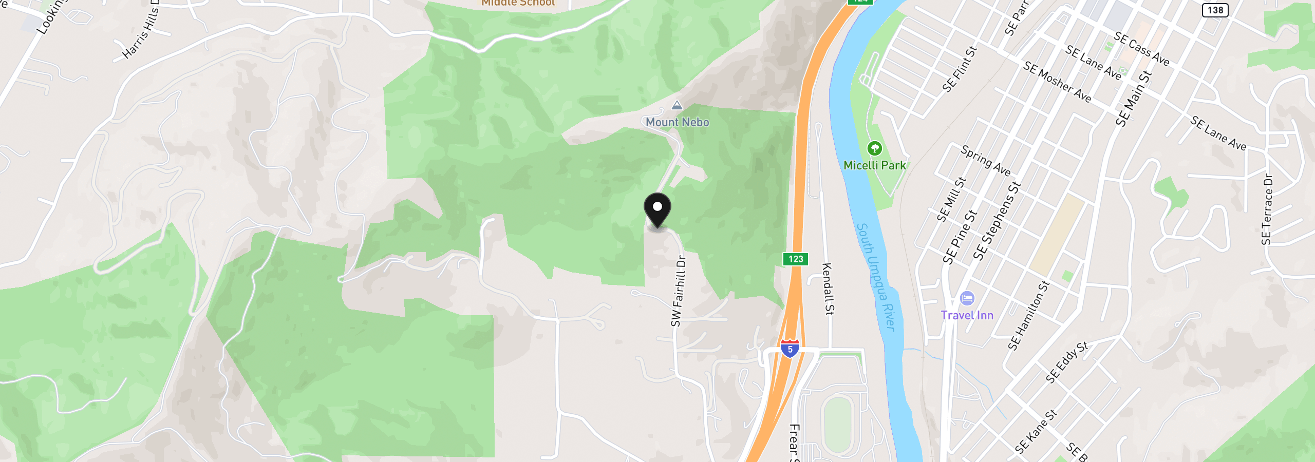 Map showing the location of 0 Fairhill Dr, Roseburg, OR 97471