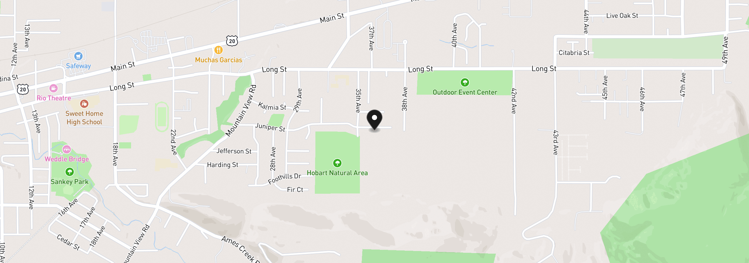 Map showing the location of 3551 Juniper St, Sweet Home, OR 97386