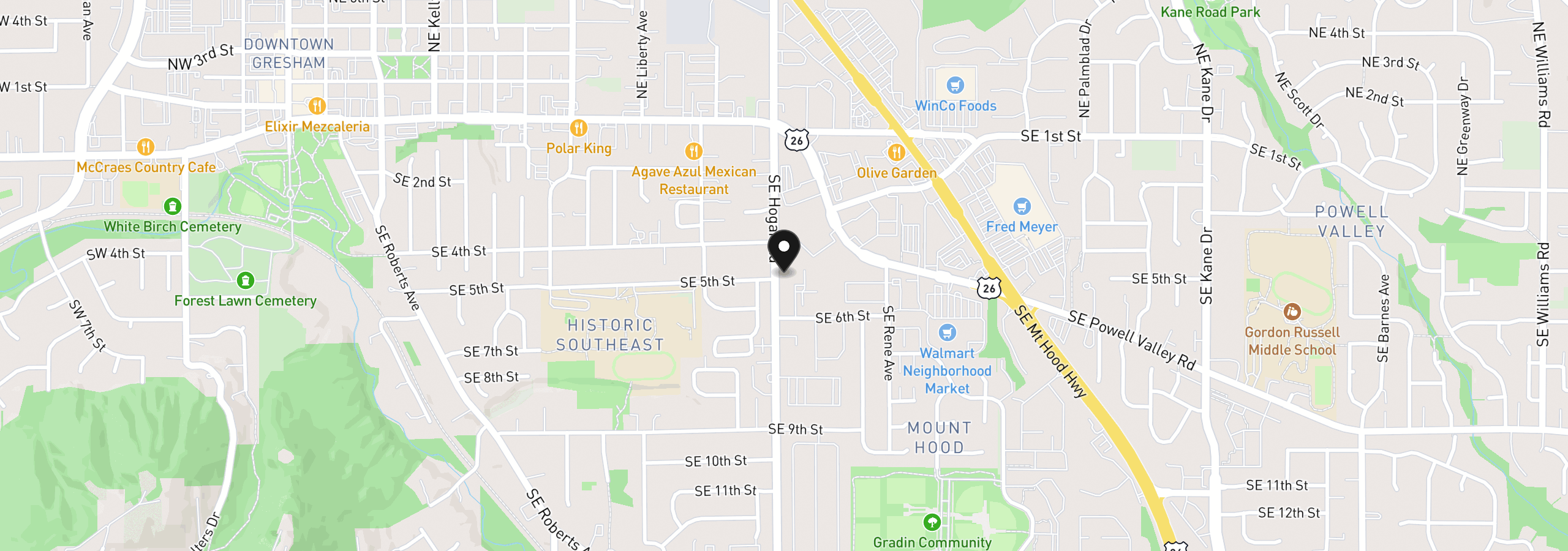Map showing the location of 450 SE Hogan Rd, Gresham, OR 97080