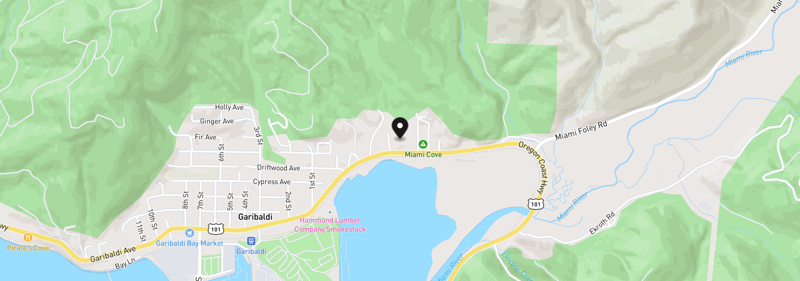 Map showing the location of 105 Magnolia Ln, Garibaldi, OR 97118