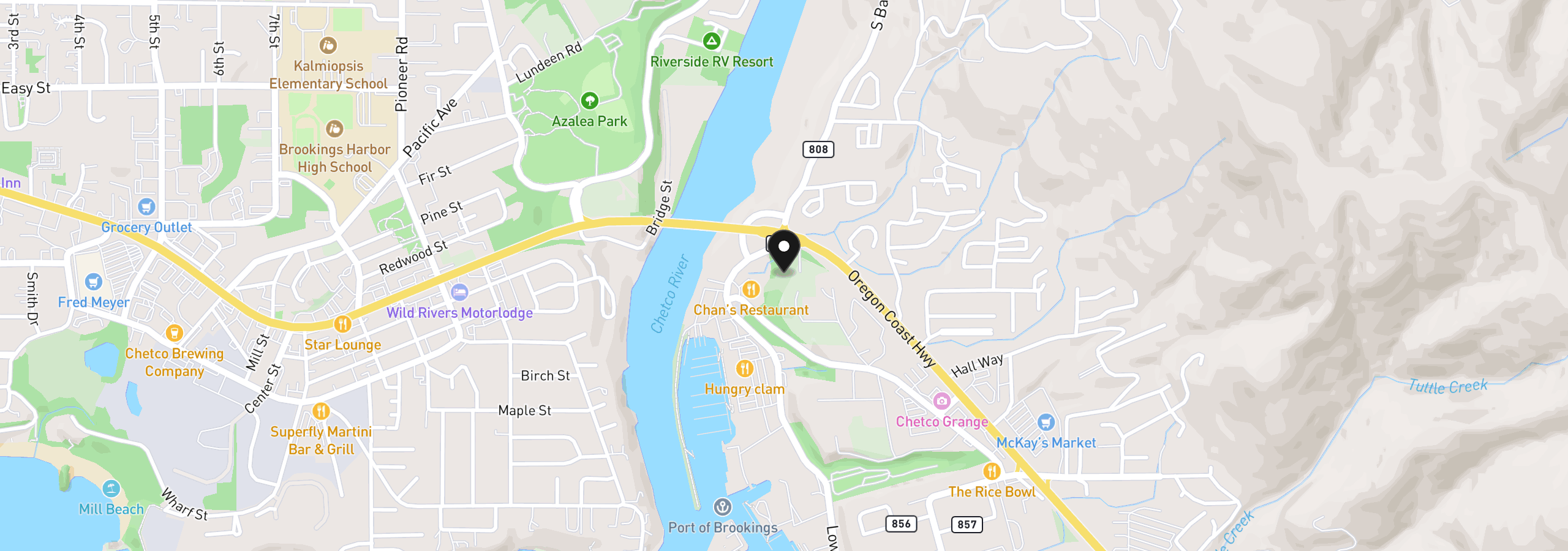 Map showing the location of 16362 Grootendorst Ln, Brookings, OR 97415